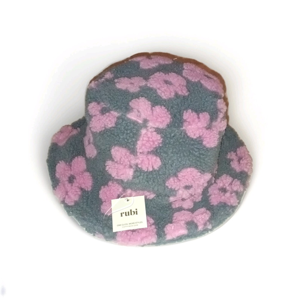 New Rubi Women's Pink and Gray Embroidered Bucket Hat Sheer Polyester